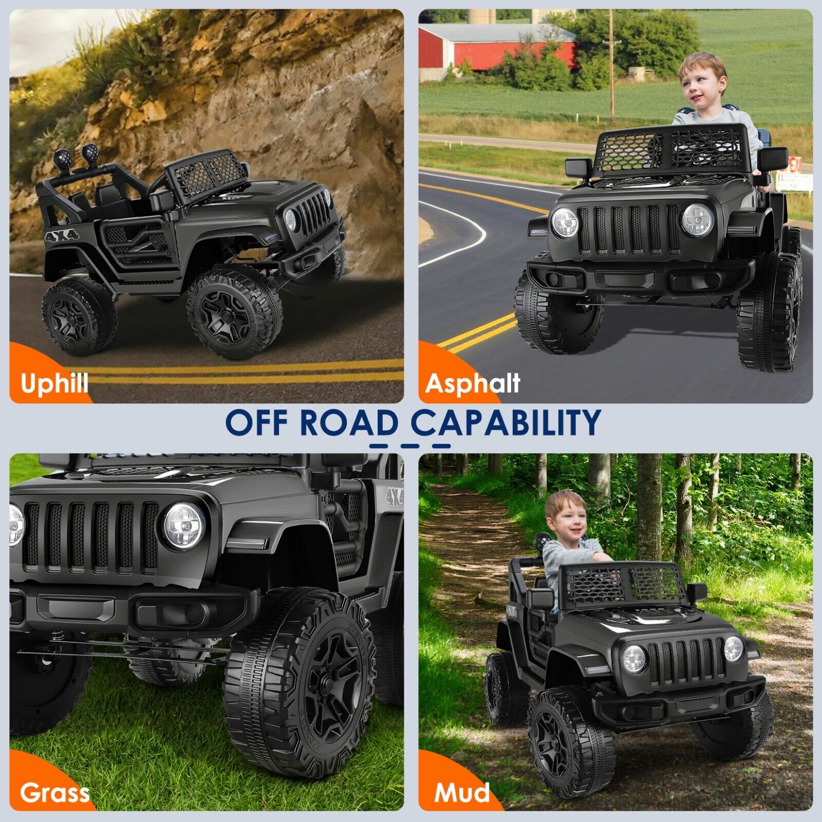 Electric Ride-On JEEP Toy Truck for Kids with Remote Control and 2 Seats - 12V, 4 Wheels