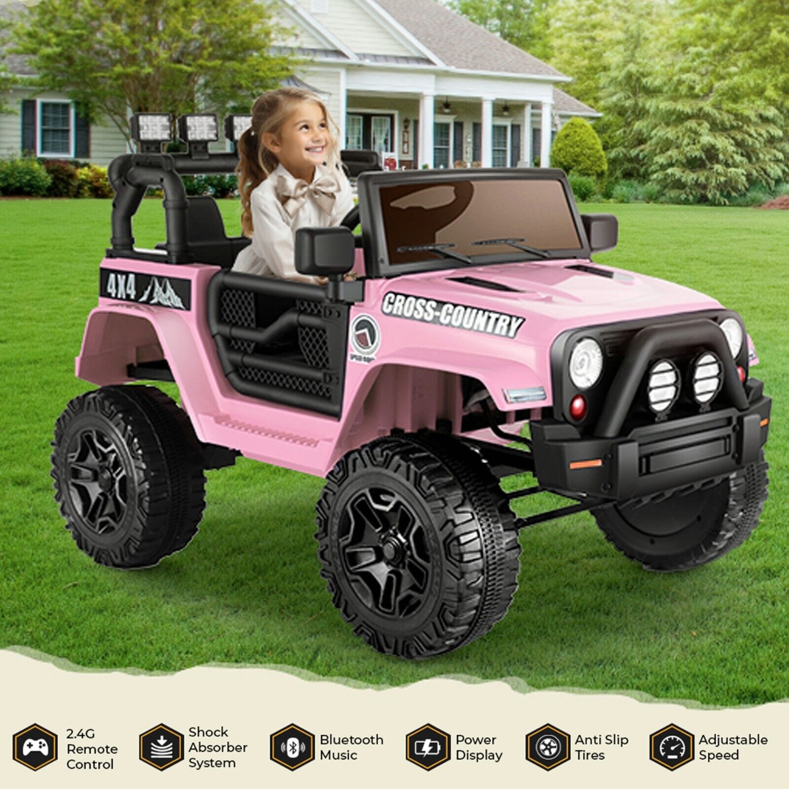 Remote Control Ride-On Car for Girls with 3 Speeds and 5 Color Options
