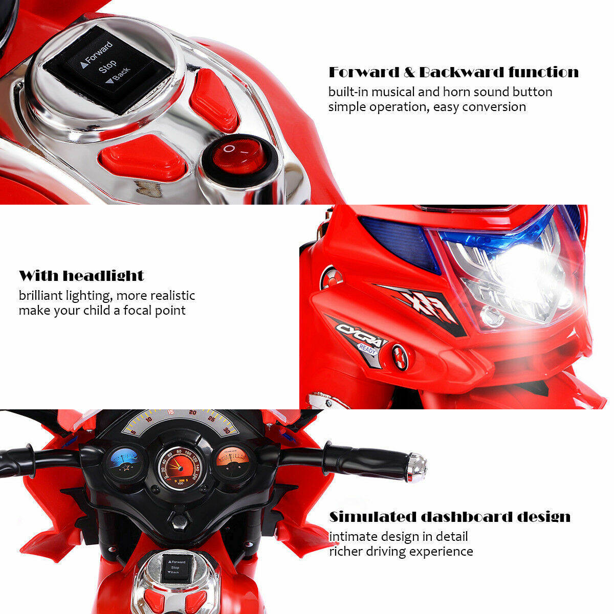 Electric Kids Ride-On Motorcycle with 3 Wheels and 6V Battery Power