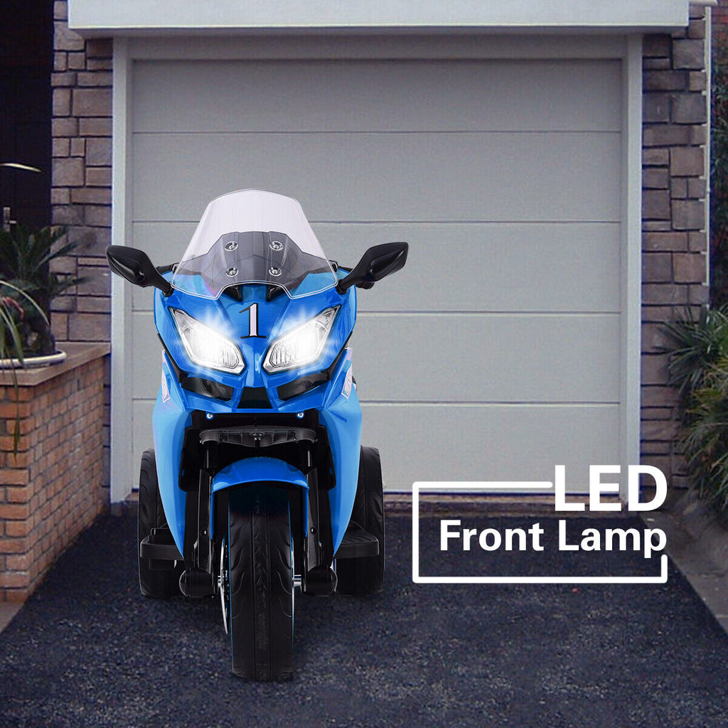 Electric Kids Ride-On Motorcycle with LED Wheels, Music, and Screen - Blue