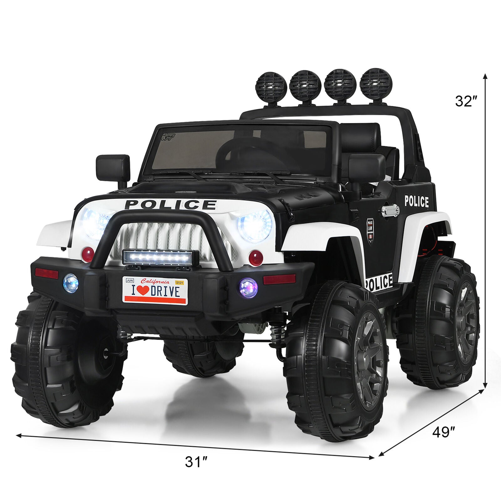 Electric Kids Ride On Police Car with MP3 and Remote Control - 12V