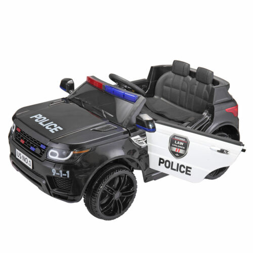 Electric Kids Ride On Police Car with Remote Control, Flashing Lights, and Horn - Black