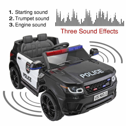 Electric Kids Ride On Police Car with Remote Control, Flashing Lights, and Horn - Black