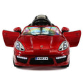 Electric Kids Ride-On Roadster Sports Car with PU Leather Seat, 2 Speeds, Lights, and Remote Control