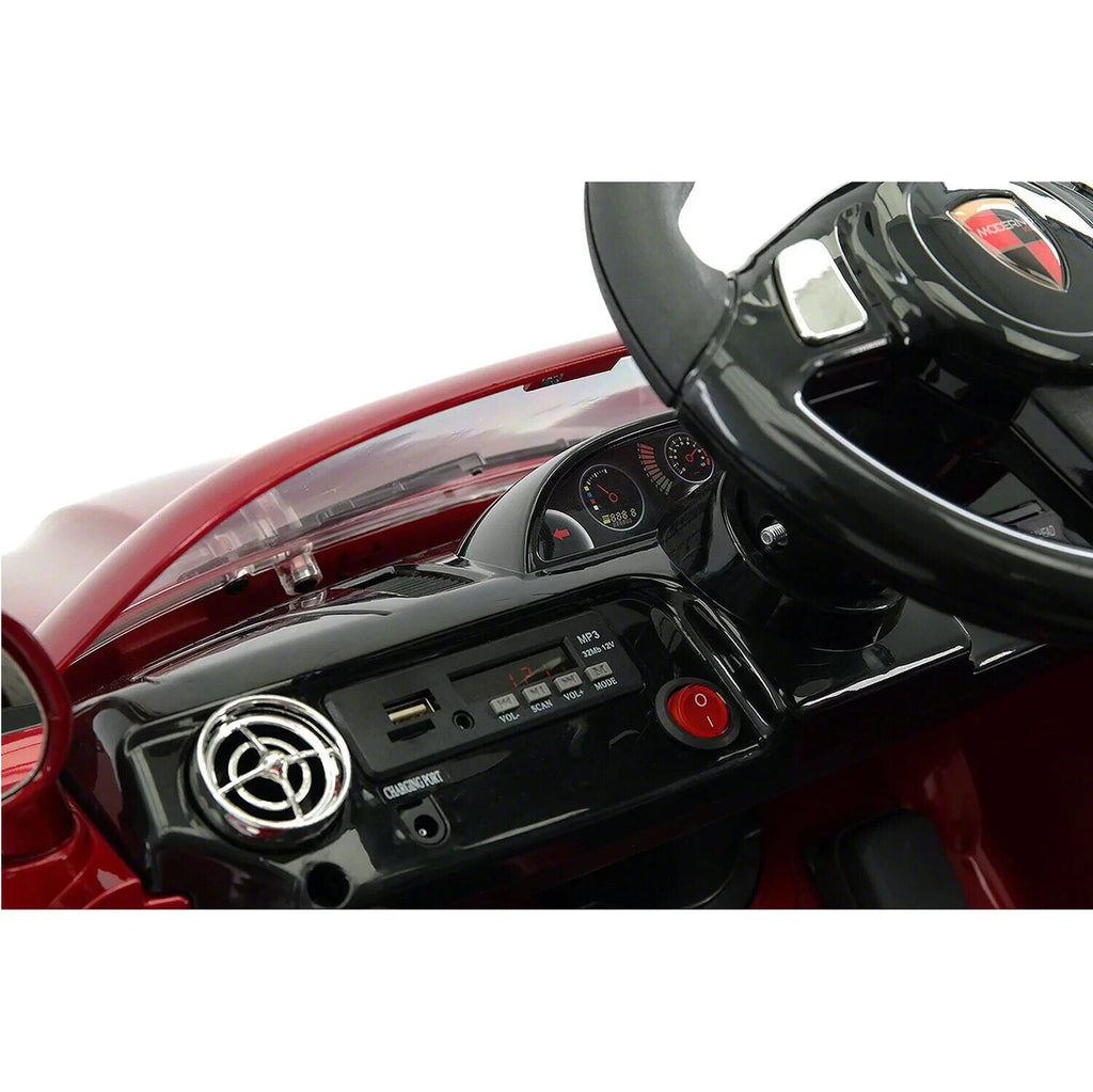 Electric Kids Ride-On Roadster Sports Car with PU Leather Seat, 2 Speeds, Lights, and Remote Control