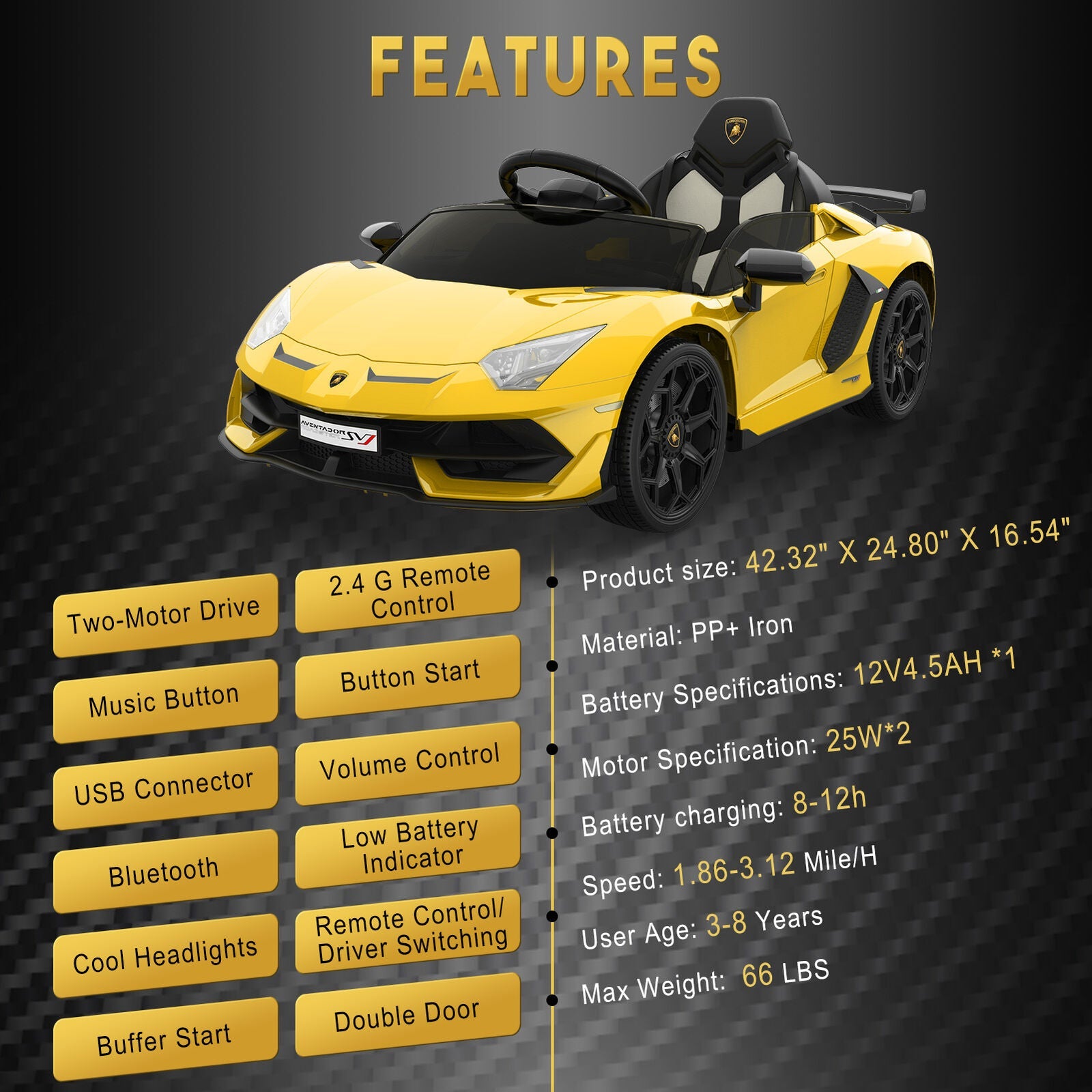 Electric Kids Ride On Sports Car with Remote Control, Music, and LED Lights - Perfect Gift for Kids!