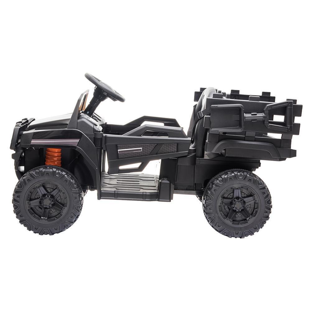 Electric Kids Ride On Tractor with Trailer and LED Lights - 12V Battery Powered in Black