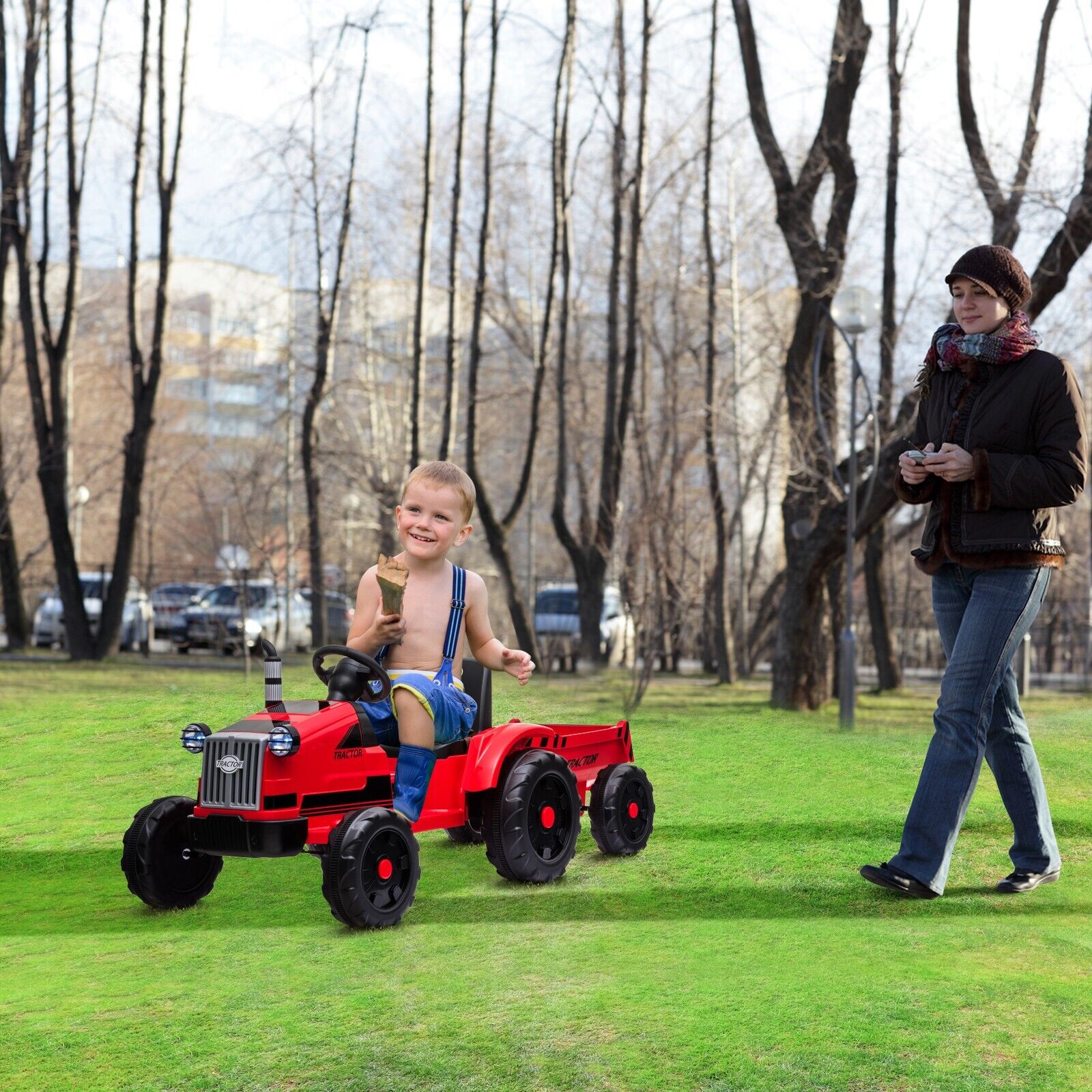 Electric Kids Ride-On Tractor with Trailer Toy - Perfect for Christmas Fun!