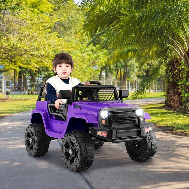 Electric Kids Ride On Truck Car with Remote Control and 3-Speeds - Purple with Headlights