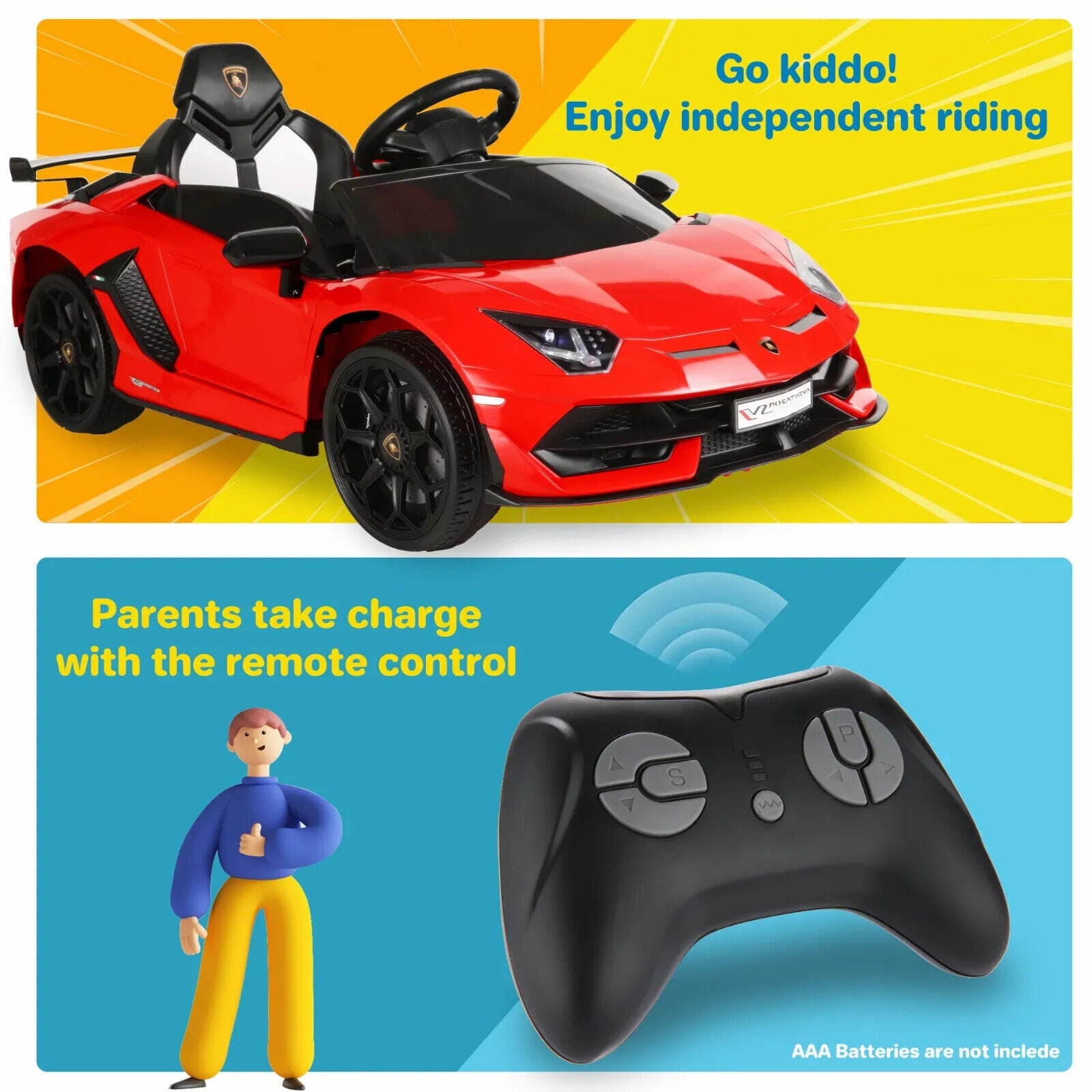 Electric Lamborghini Ride-On Car for Kids with Remote Control - 24/12V Truck Toy