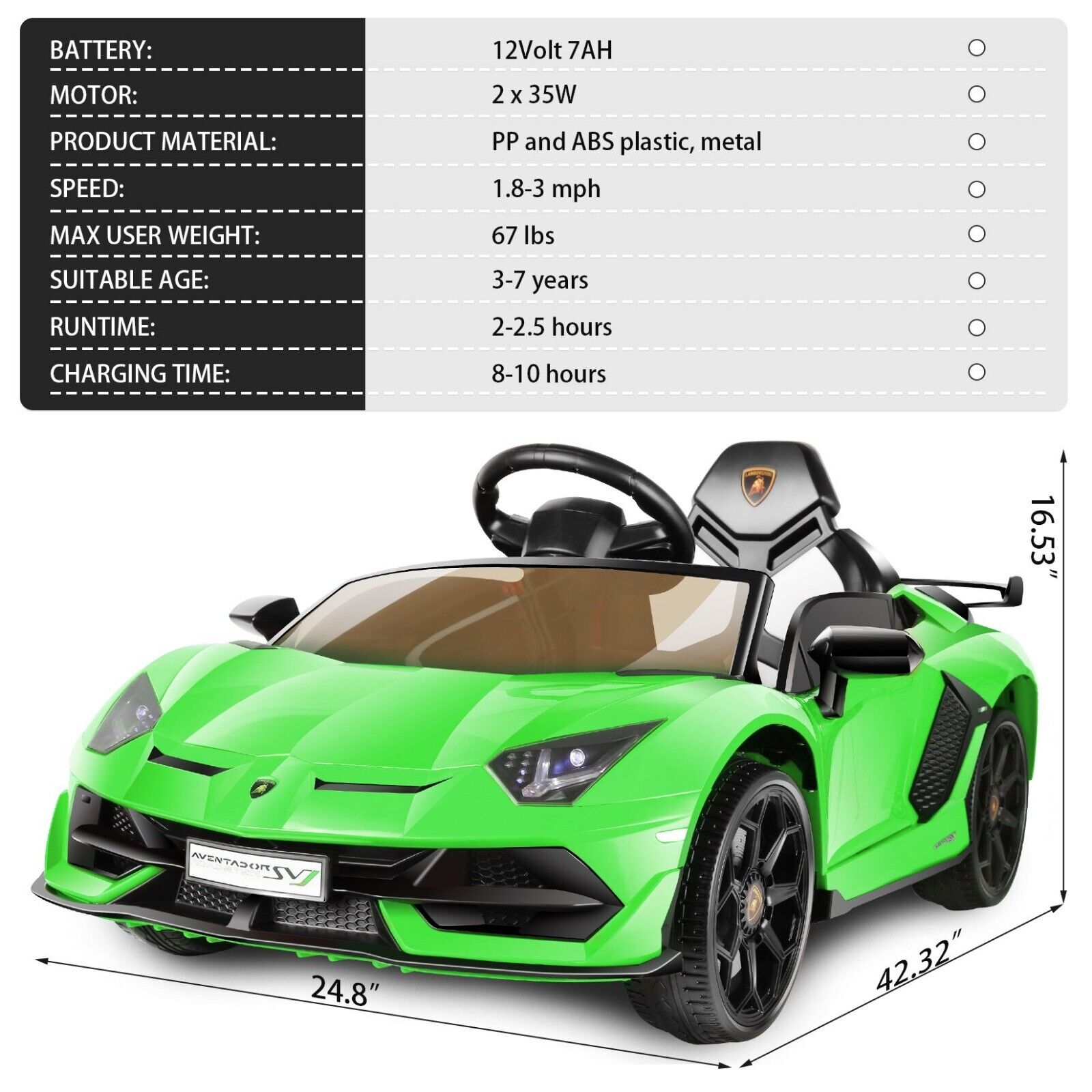 12V Licensed Lamborghini Aventador Electric Ride-On Sports Car for Kids