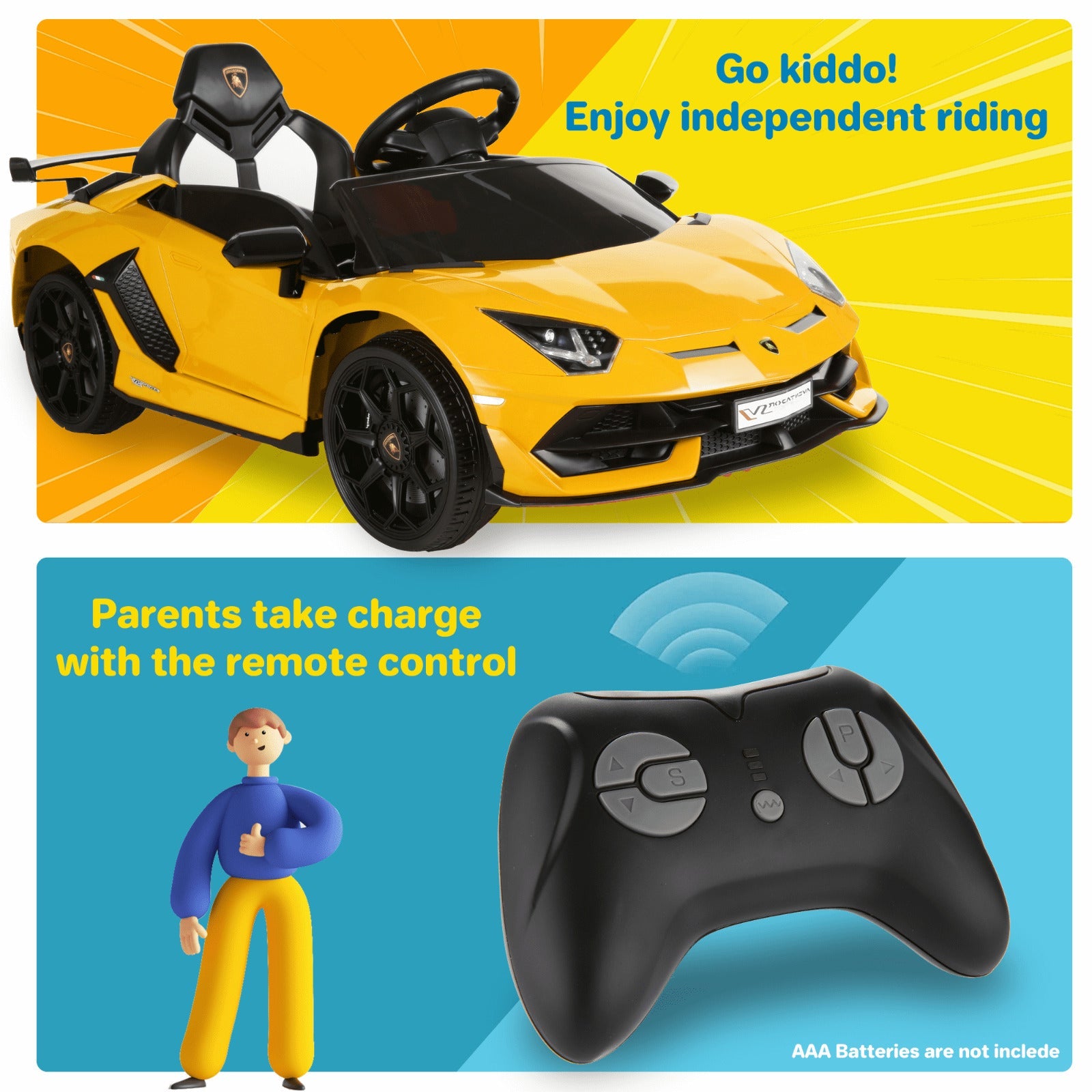 Licensed Lamborghini Electric Ride-On Car for Kids with Remote Control and AUX/USB