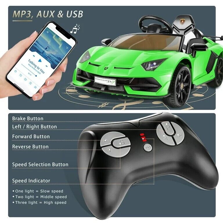 Licensed Lamborghini Electric Ride-On Car for Kids with Remote Control, MP3 and USB Connectivity