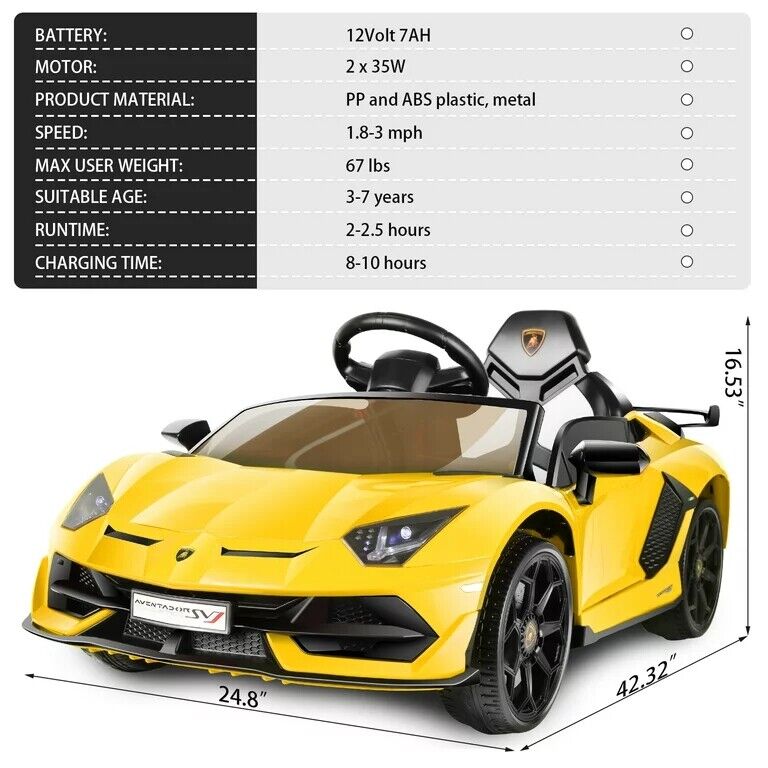 Licensed Lamborghini Electric Ride-On Car for Kids with Remote Control, MP3 and USB Connectivity