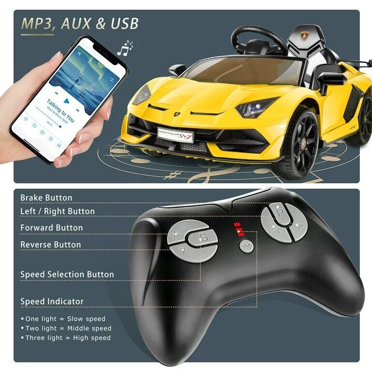 Licensed Lamborghini Electric Ride-On Car for Kids with Remote Control, MP3 and USB Connectivity
