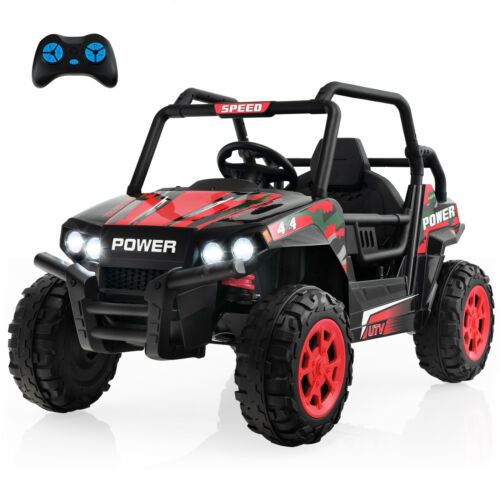 Electric Off-Road UTV Ride-On Truck for Kids with Remote Control, LED Lights, and Music - Red