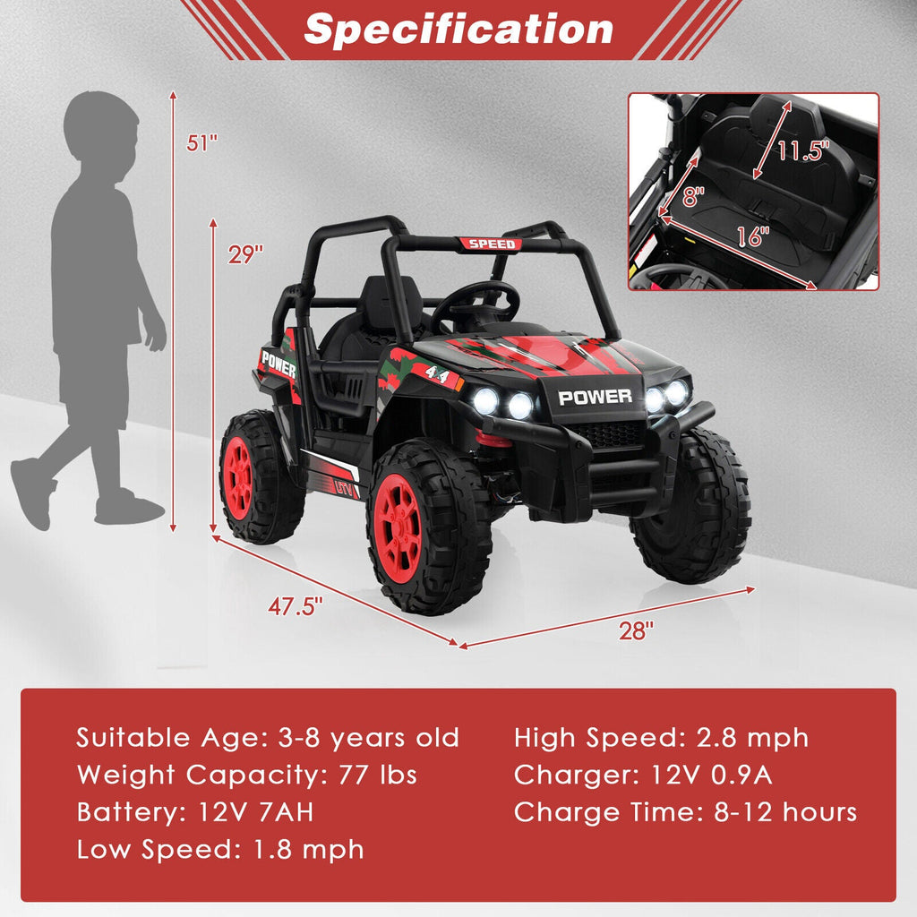 Electric Off-Road UTV Ride-On Truck for Kids with Remote Control, LED Lights, and Music - Red