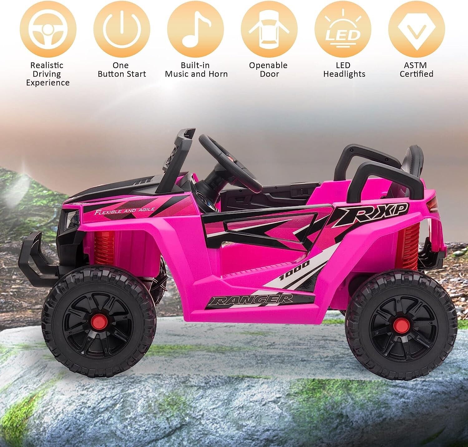 Electric Off-Road UTV Truck for Kids with Safety Belt and Light - 12V Ride-On Car