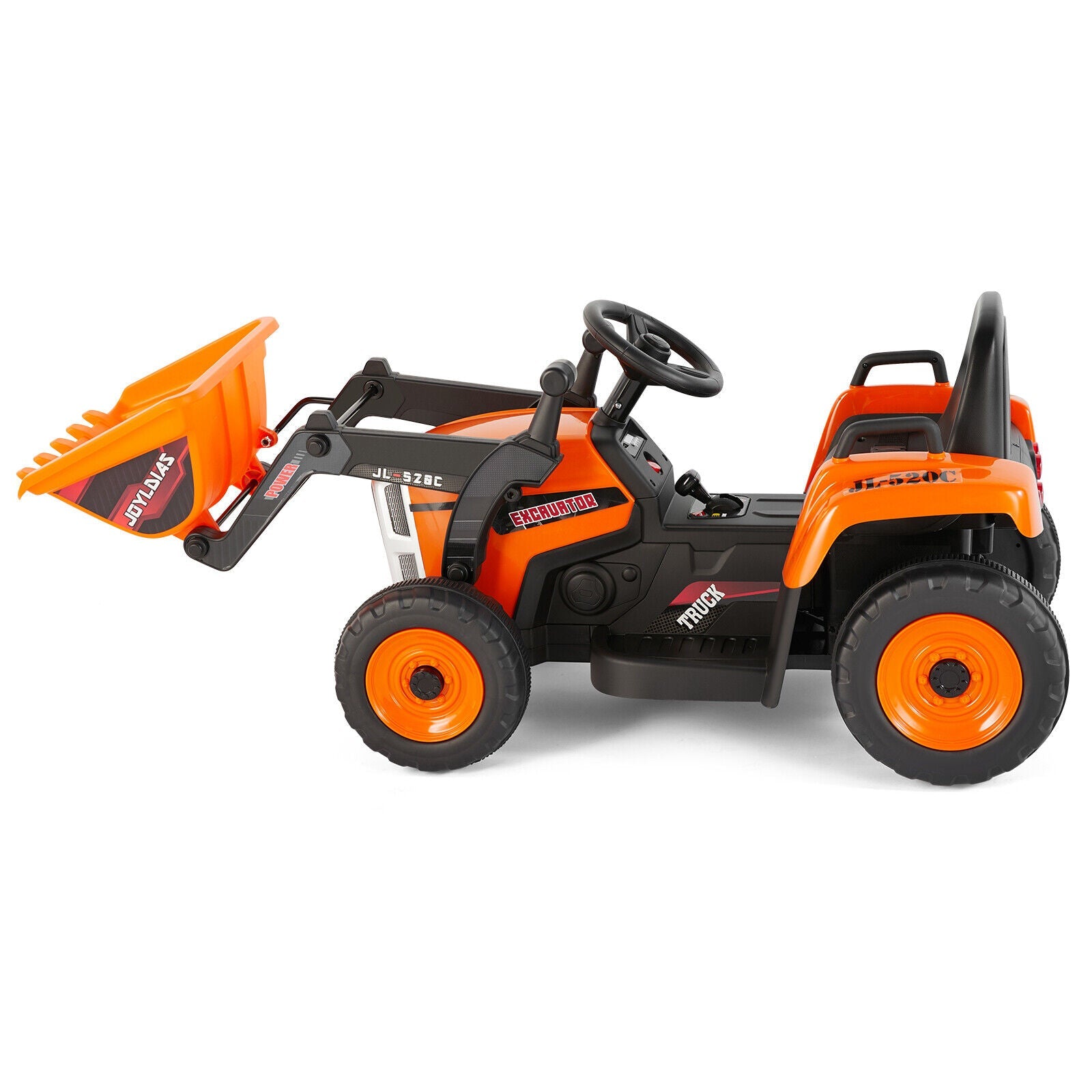 Electric Orange Ride-On Excavator Truck with Music, Lights, and Remote Control - 12V, 3 Speeds