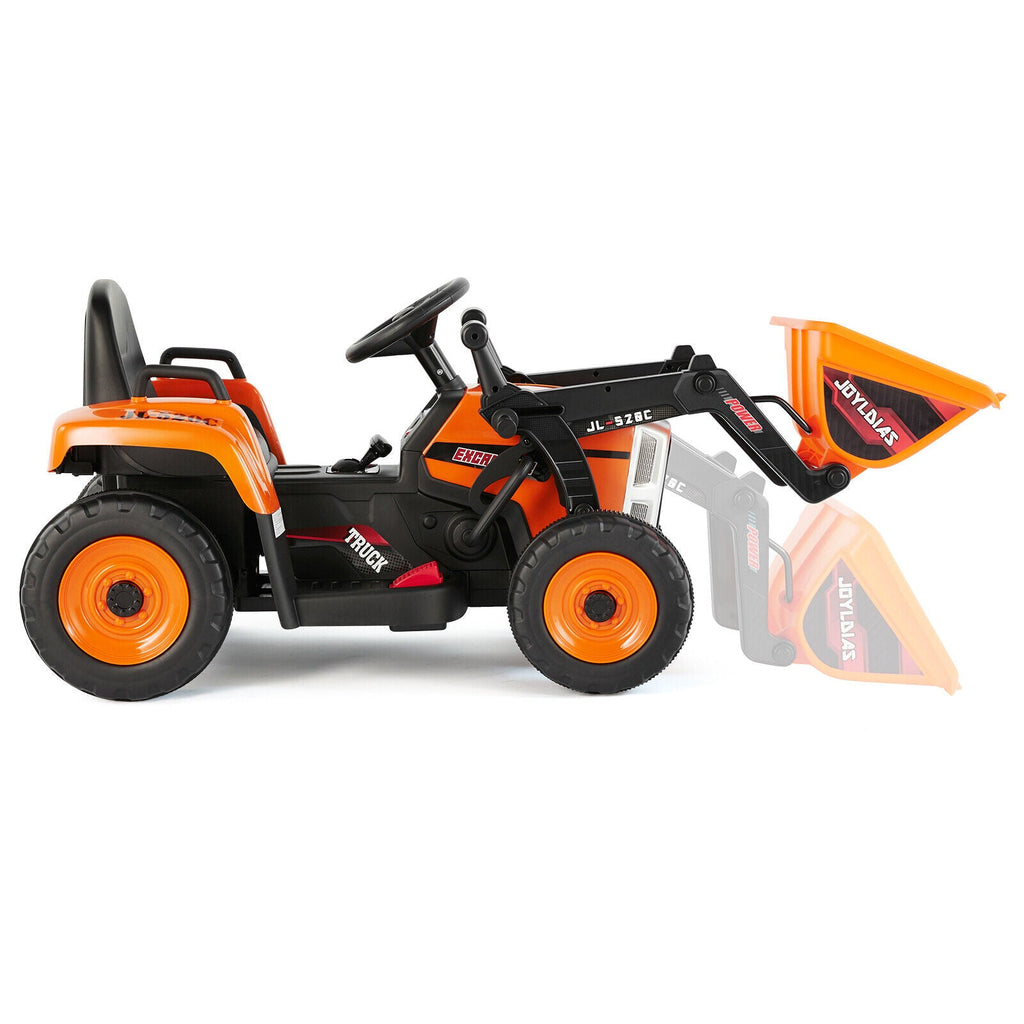 Electric Orange Ride-On Excavator Truck with Music, Lights, and Remote Control - 12V, 3 Speeds