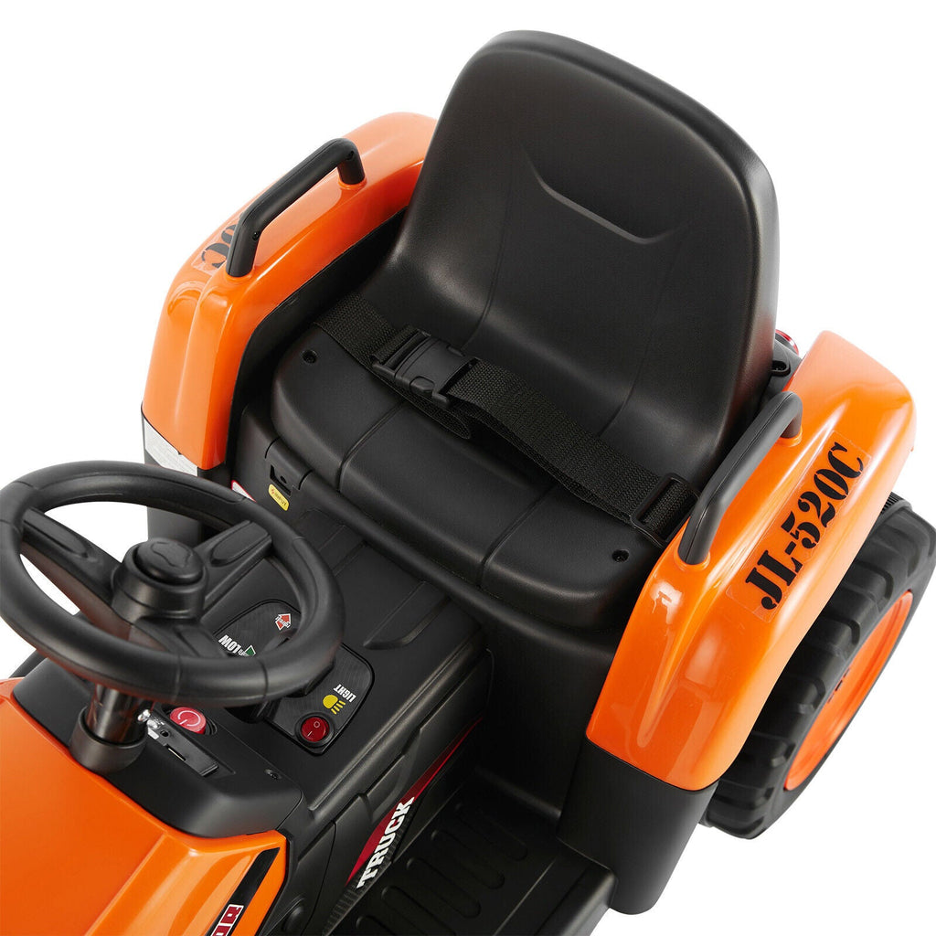 Electric Orange Ride-On Excavator Truck with Music, Lights, and Remote Control - 12V, 3 Speeds