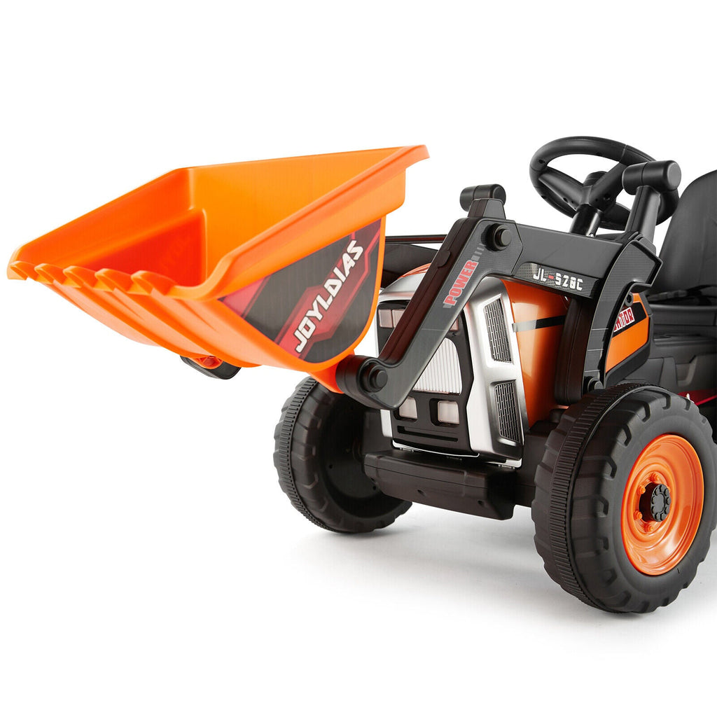 Electric Orange Ride-On Excavator Truck with Music, Lights, and Remote Control - 12V, 3 Speeds
