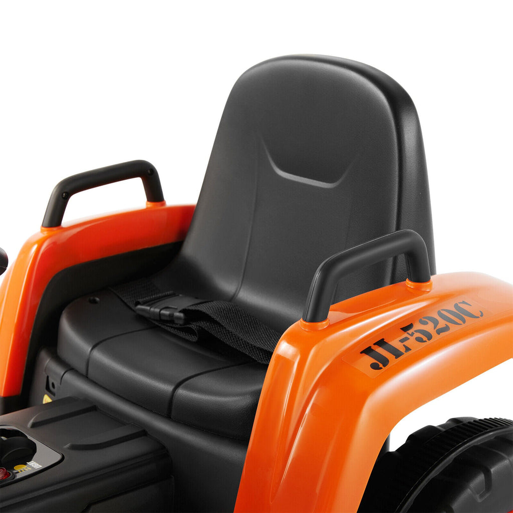 Electric Orange Ride-On Excavator Truck with Music, Lights, and Remote Control - 12V, 3 Speeds