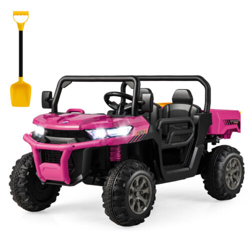 Electric Pink 2 Seater UTV Dump Truck with Remote Control and Functional Dump Bed