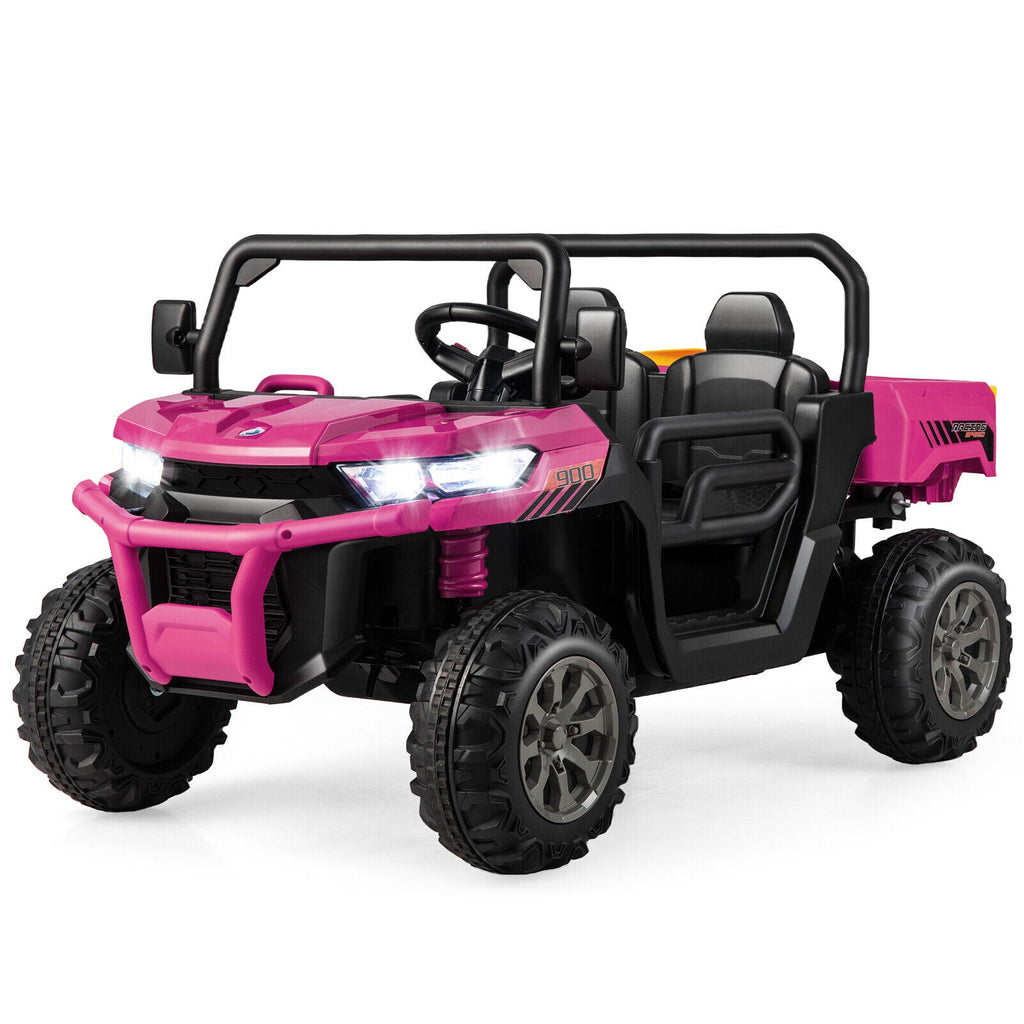 Electric Pink 2 Seater UTV Dump Truck with Remote Control and Functional Dump Bed