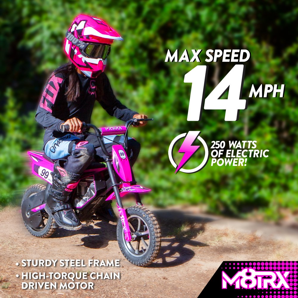 Electric Pink Dirt Bike for Kids - 24V Rechargeable Battery Powered Motorcycle Toy