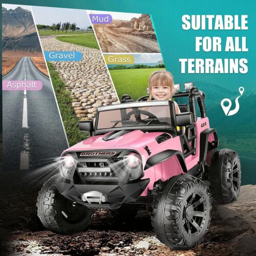 Electric Pink Ride-On Car for Kids with 2x200W Motors, Spring Suspension, and Remote Control