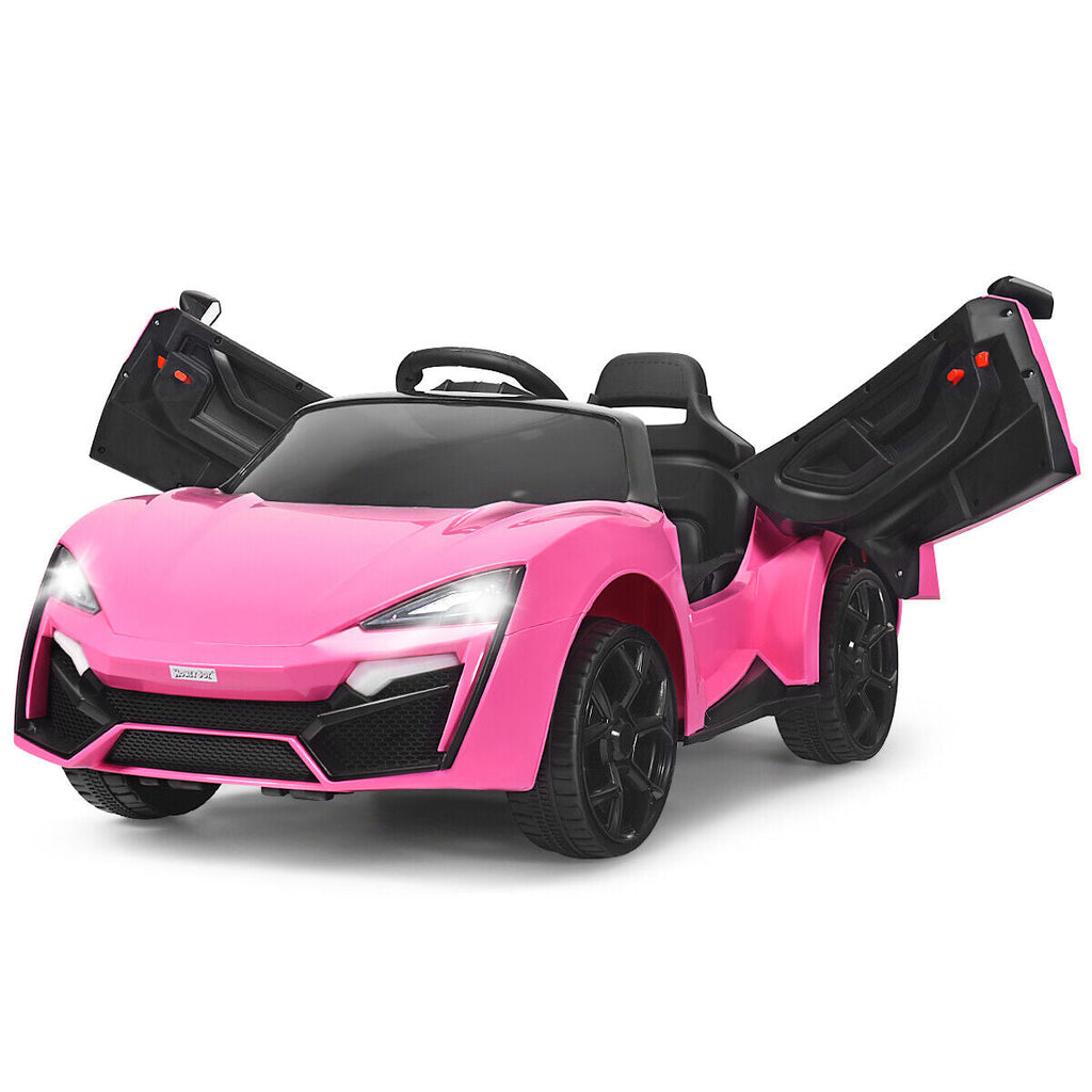 Electric Pink Ride-On Car for Kids with Remote Control, Lights, MP3 Player, and Openable Doors