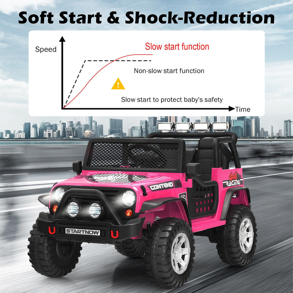 Electric Pink Ride On Truck for Kids with Remote Control & Lights - 12V