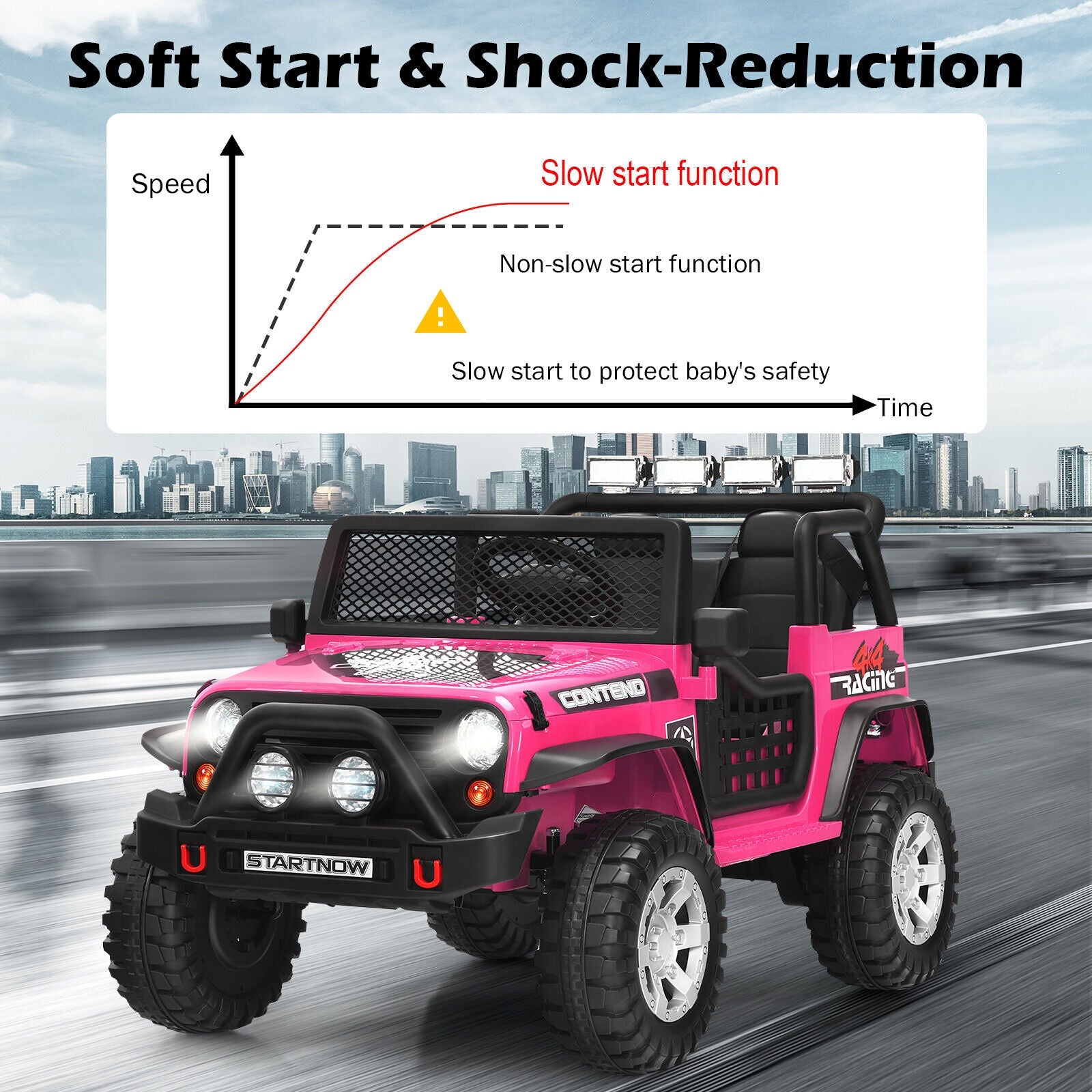 Electric Pink Ride On Truck for Kids with Remote Control & Lights - 12V