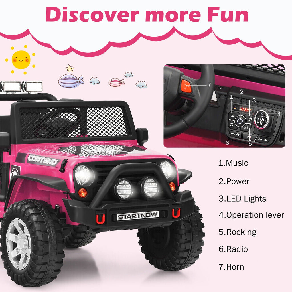 Electric Pink Ride On Truck for Kids with Remote Control & Lights - 12V