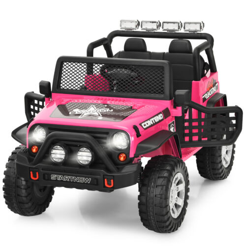 Electric Pink Ride-On Truck for Kids with Remote Control and Lights - 12V