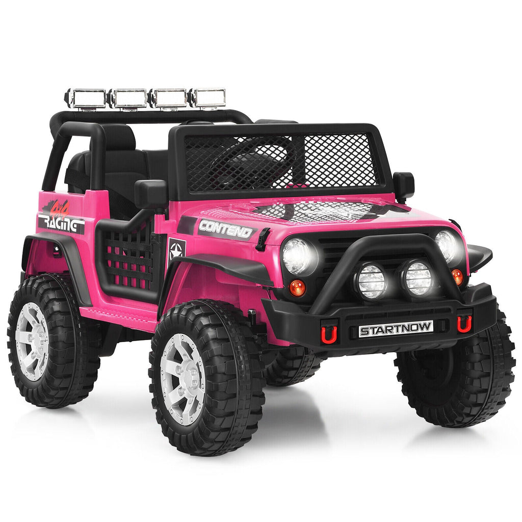 Electric Pink Ride-On Truck for Kids with Remote Control and Lights - 12V