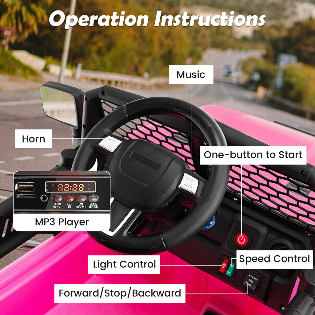 Electric Pink Ride-On Truck for Kids with Remote Control, Music, and Lights