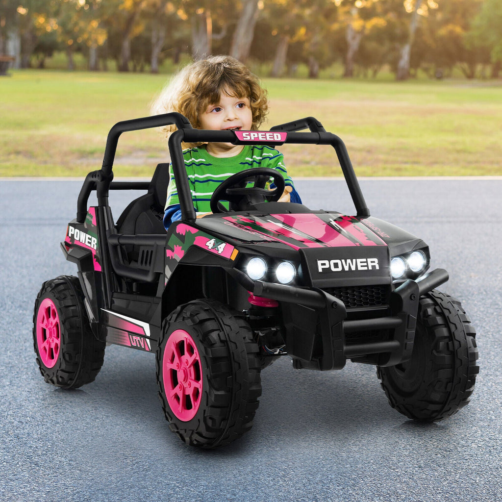 Electric Pink UTV Ride-On Truck for Kids with Remote Control, LED Lights, and Music