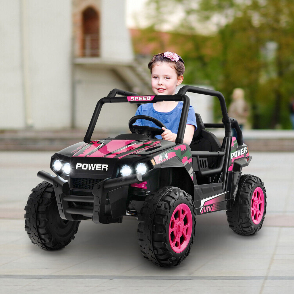Electric Pink UTV Ride-On Truck for Kids with Remote Control, LED Lights, and Music