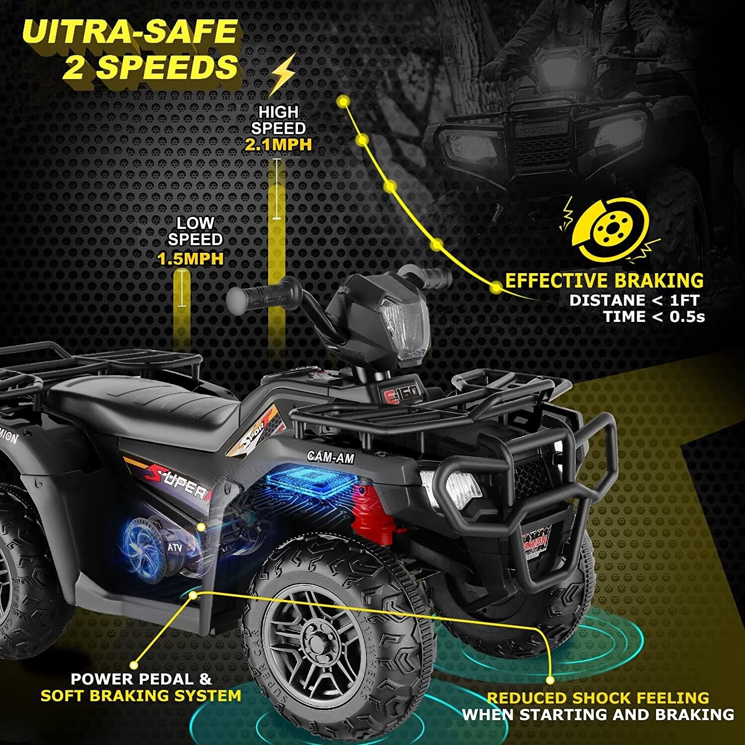 Electric Powered Kids ATV Car Toy Truck for Ages 2-9 - 4-Wheeler in Sleek Black Design