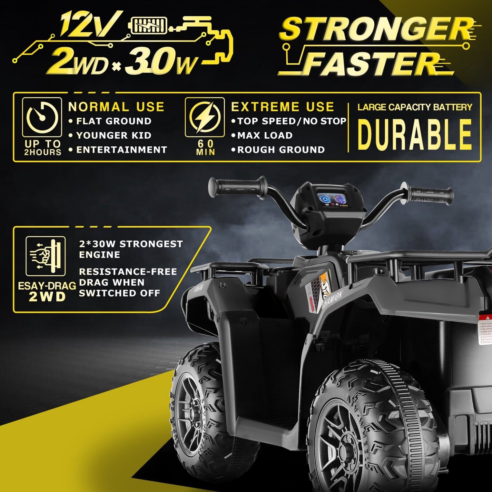 Electric 4-Wheeler Quad for Kids with 12V Battery, AUX Port, and USB