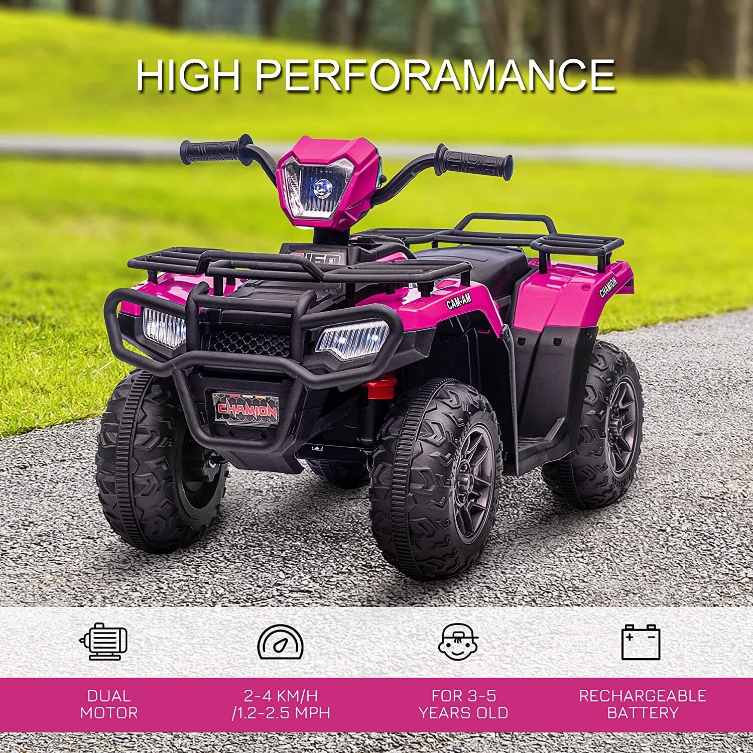12V Battery Powered Kids Quad ATV Toy with LED Headlights