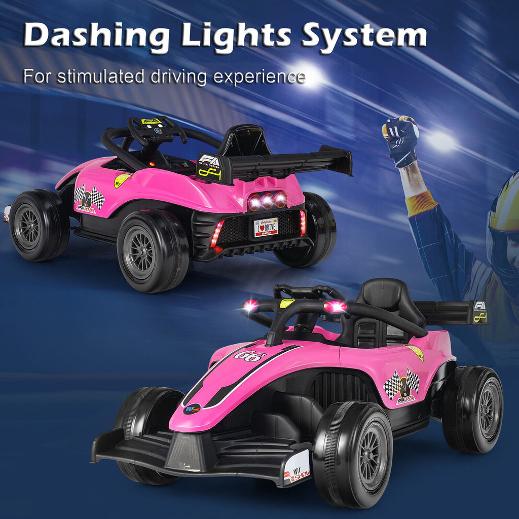 Electric Racing Truck for Kids with 2 Speeds, Remote Control, MP3, and Lights - Pink