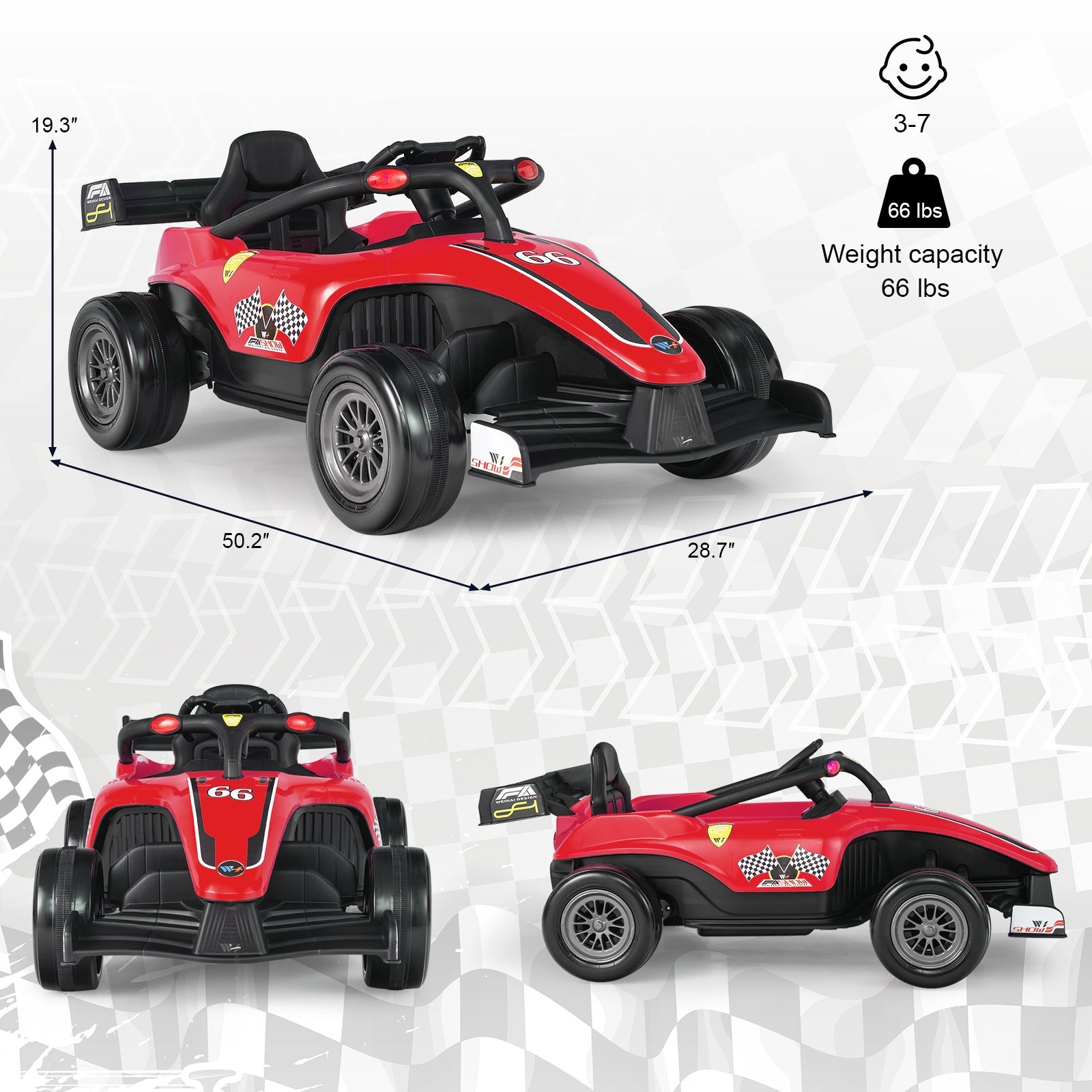 Electric Racing Truck for Kids with 2 Speeds, Remote Control, MP3 Player, and Lights - 12V