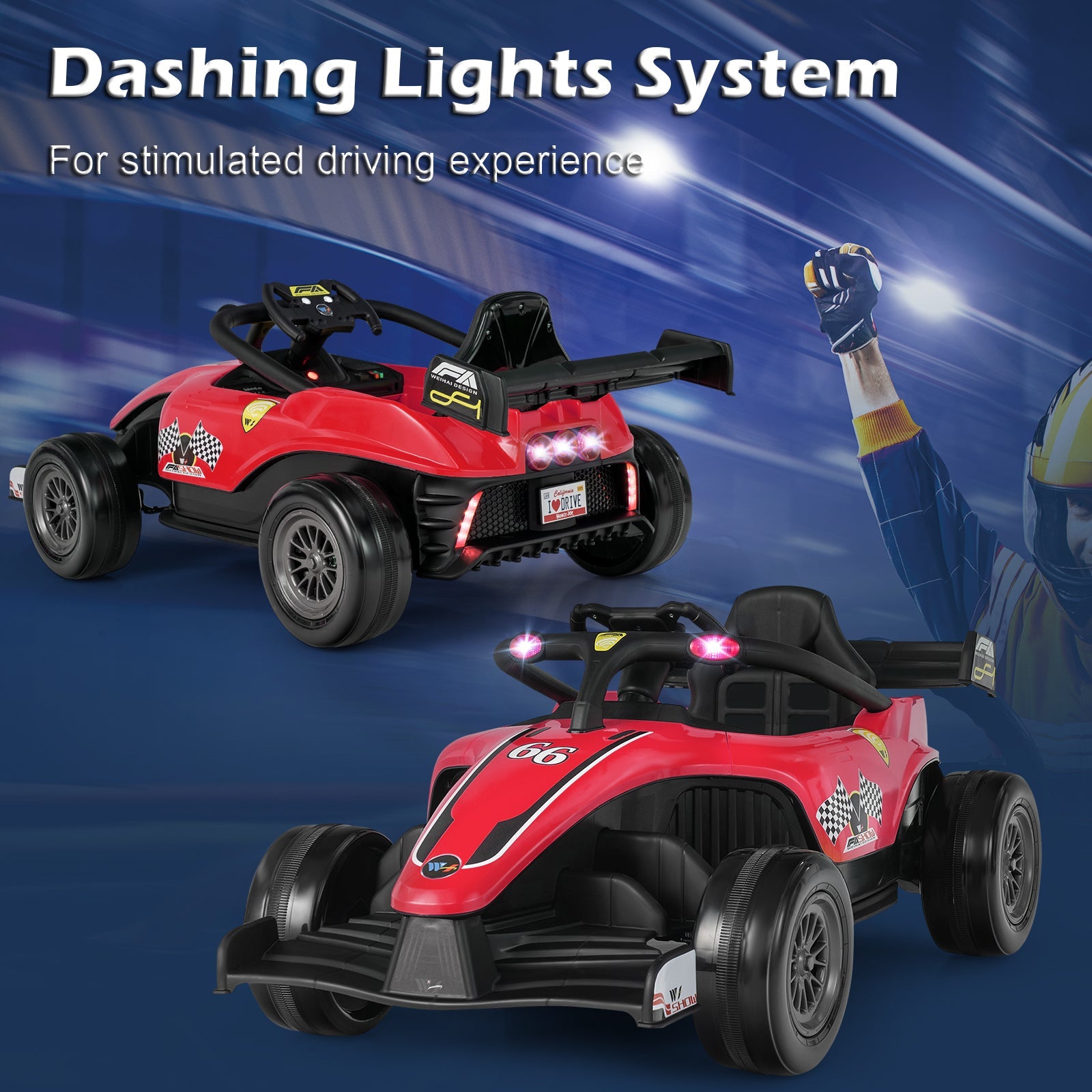 Electric Racing Truck for Kids with 2 Speeds, Remote Control, MP3 Player, and Lights - 12V