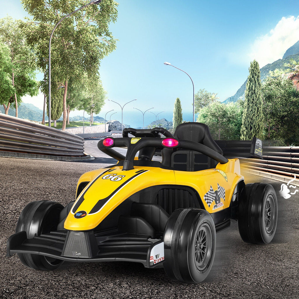 Electric Racing Truck for Kids with 2 Speeds, Remote Control, MP3 Player, and Lights - Yellow