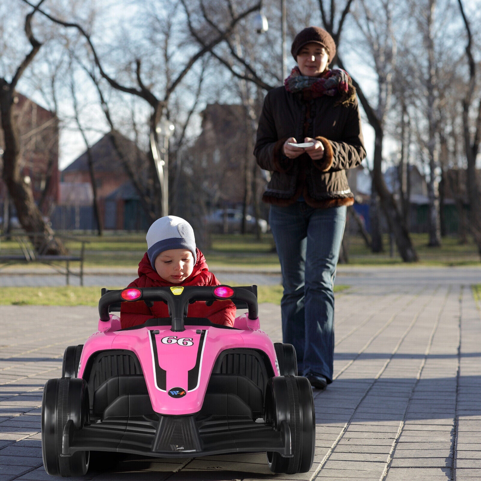Electric Racing Truck for Kids with Remote Control, MP3 Player, and Lights - Pink (12V)