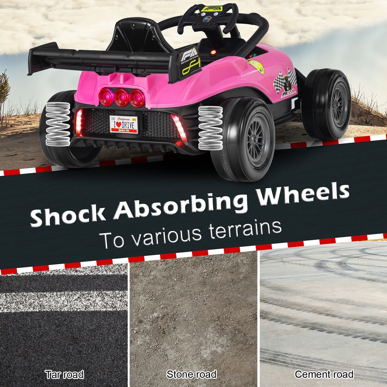 Electric Racing Truck for Kids with Remote Control, MP3 Player, and Lights - Pink (12V)