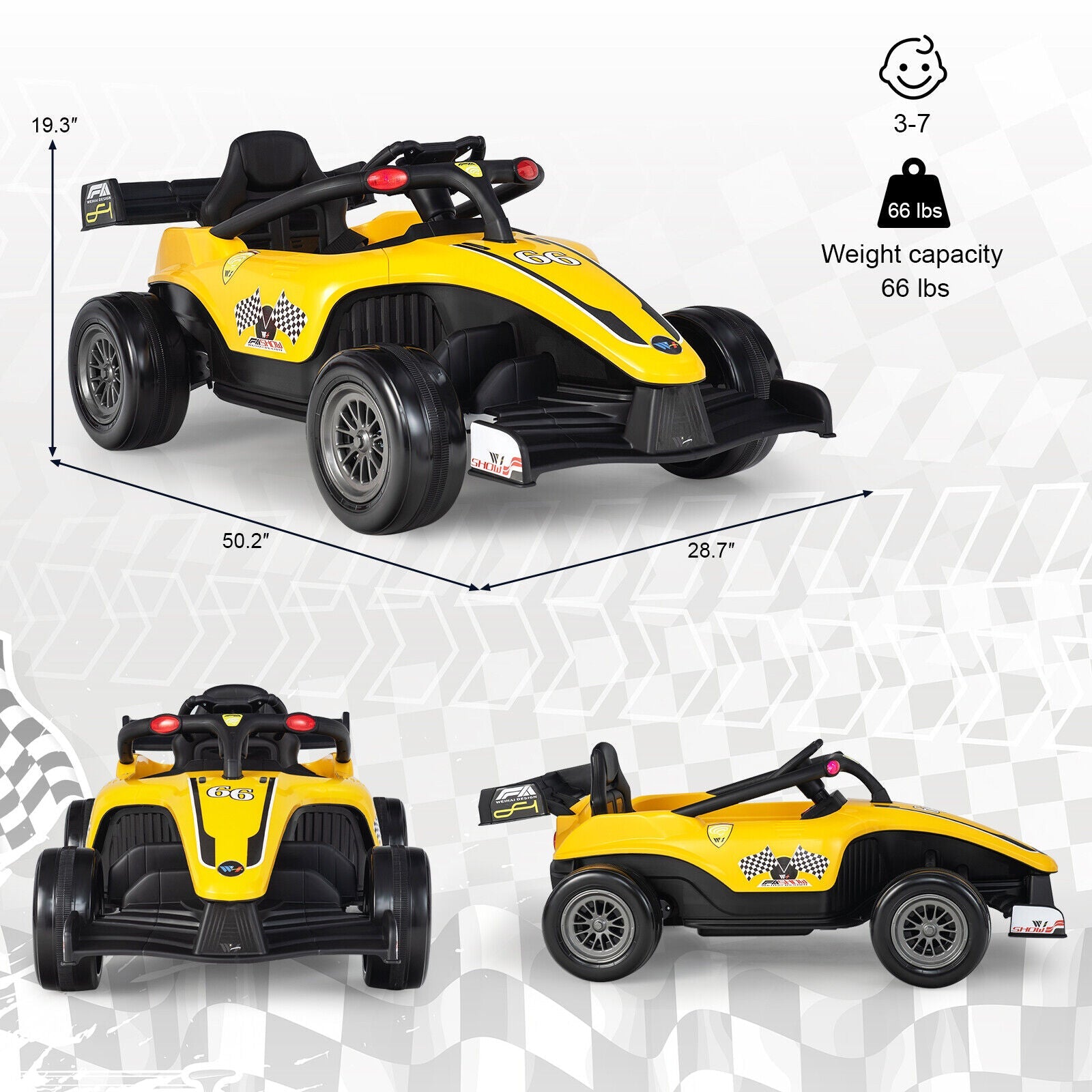 Electric Racing Truck for Kids with Remote Control, MP3 Player, and Lights - Yellow